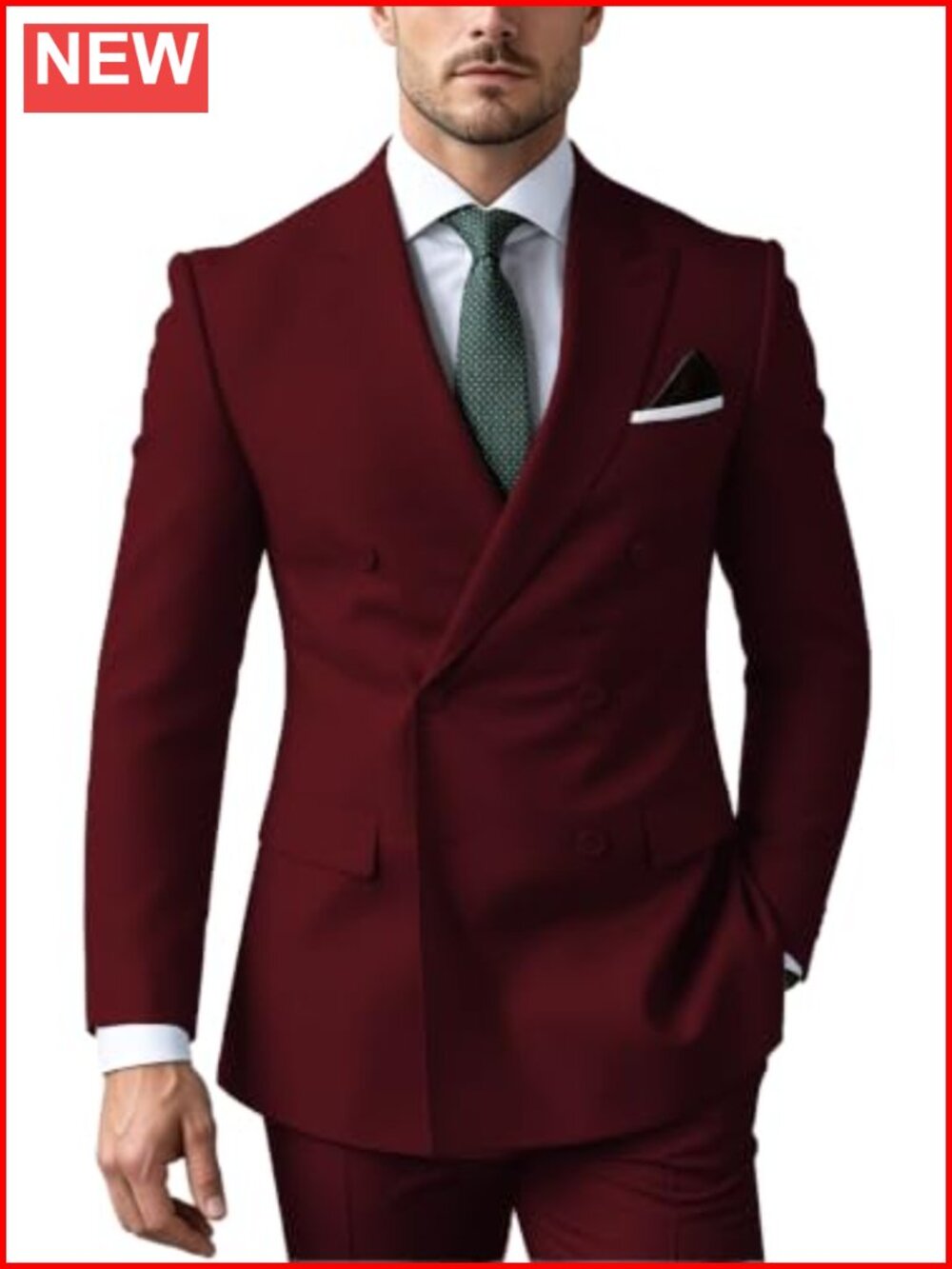 Men's 2-Piece Double Breasted Slim Fit Suit Blazer & Pants Formal Business